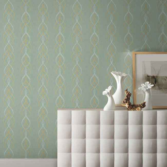 Aurora Blue & Gold Wallpaper - York Wallcoverings - NW3551 - York Wallcoverings Wallpaper