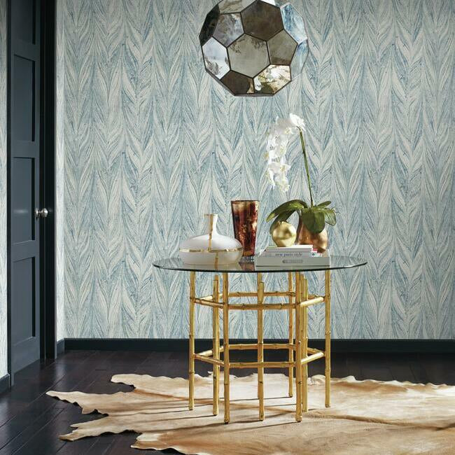 ebru-marble-wallpaper-bright-blue-york-wallcoverings-y6230803 - York Wallcoverings Wallpaper