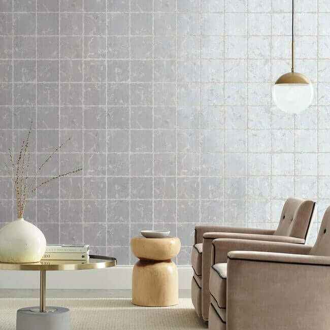 Metal Leaf Squares Silver Wallpaper - York Wallcoverings - KT2103 - York Wallcoverings Wallpaper