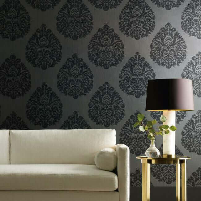 teardrop-damask-black-wallpaper-york-wallcoverings-kt2144 - York Wallpaper Wallpaper