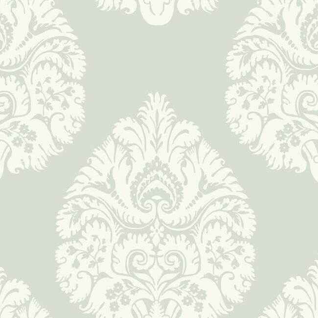 Teardrop Damask Light Grey Wallpaper - York Wallcoverings - KT2145
