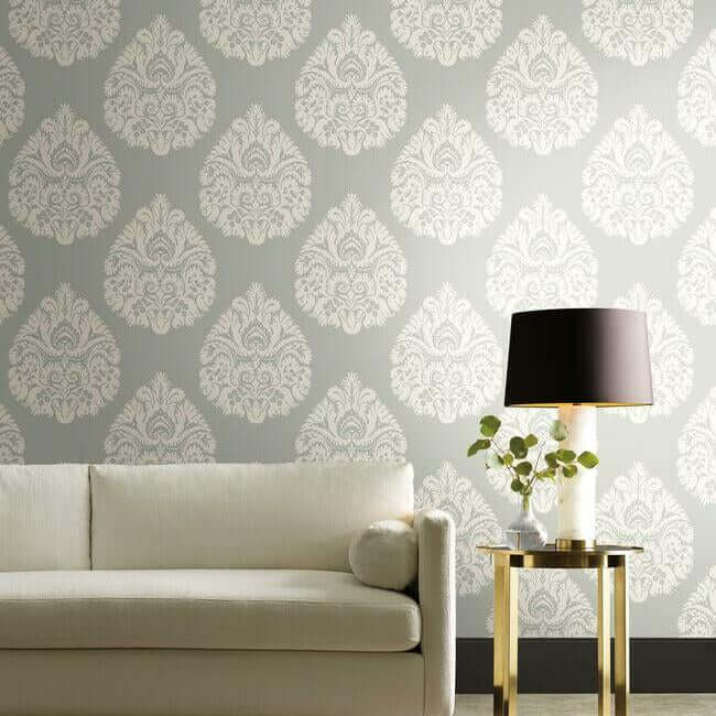 teardrop-damask-light-grey-wallpaper-york-wallcoverings-kt2145 - York Wallpaper Wallpaper