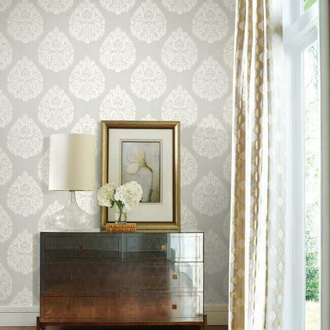 teardrop-damask-light-grey-wallpaper-york-wallcoverings-kt2145 - York Wallpaper Wallpaper