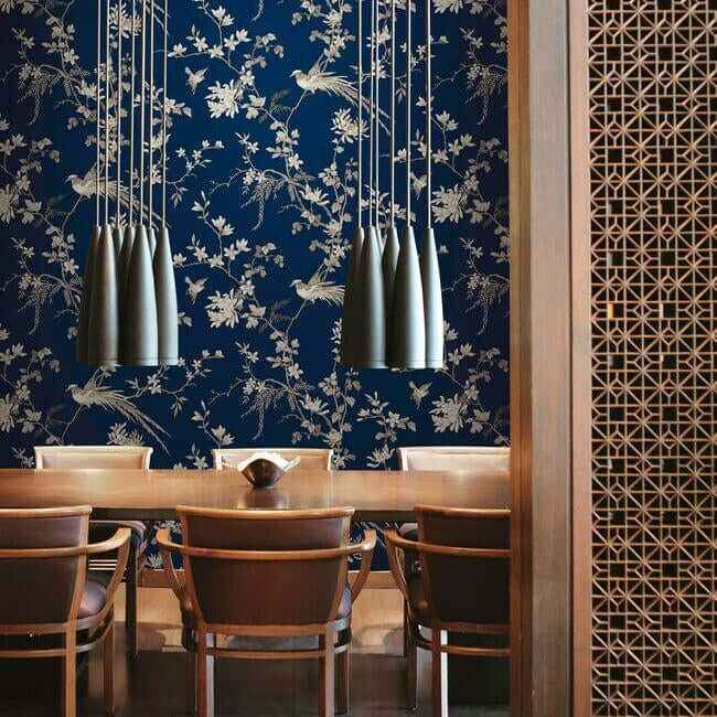 Bird & Blossom Chinoserie Blue Wallpaper - York Wallcoverings - KT2171