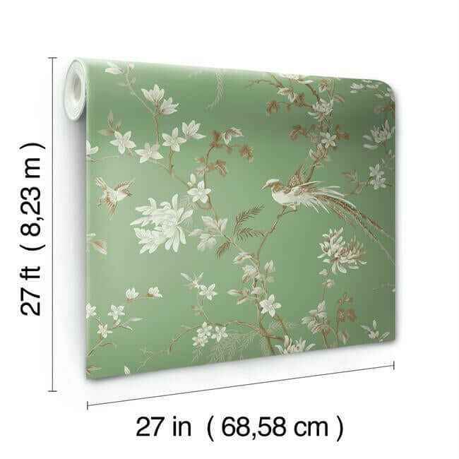Bird & Blossom Chinoserie Green Wallpaper - York Wallcoverings - KT2175 - York Wallcoverings Wallpaper
