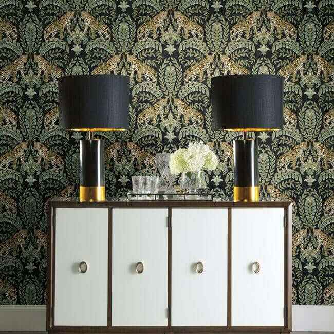 Jungle Leopard Black & Green Wallpaper - York Wallcoverings - KT2205 - York Wallcoverings Wallpaper