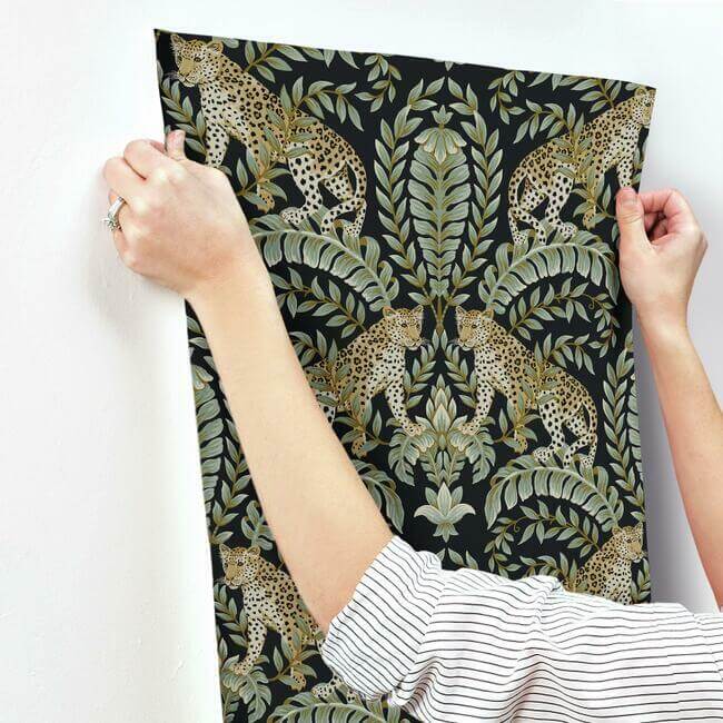 jungle-leopard-black-green-wallpaper-york-wallcoverings-kt2205 - York Wallcoverings Wallpaper