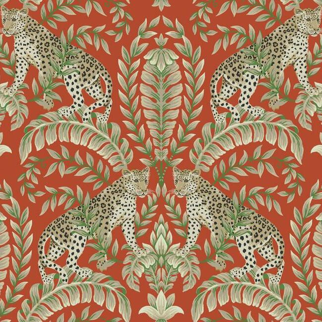 jungle-leopard-wallpaper-orange-york-wallcoverings-kt2201 - York Wallcoverings Wallpaper