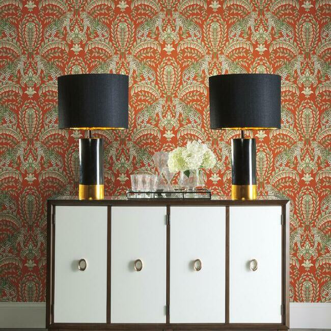 jungle-leopard-wallpaper-orange-york-wallcoverings-kt2201 - York Wallcoverings Wallpaper