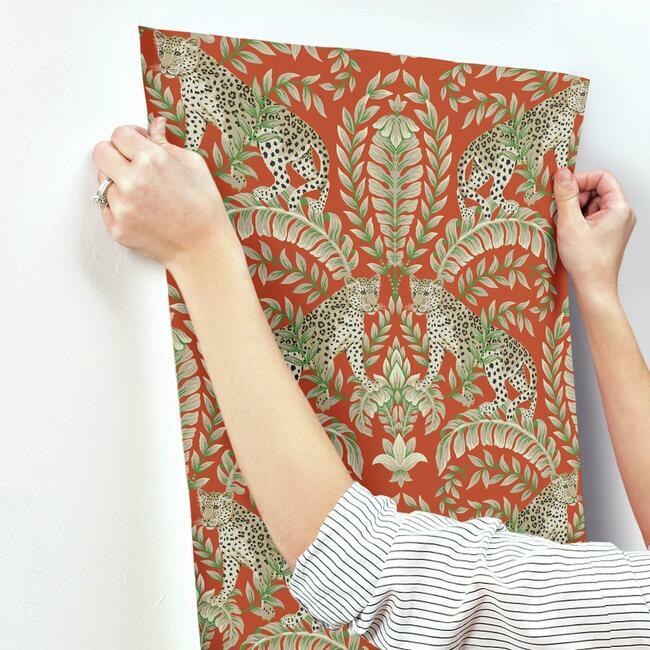 jungle-leopard-wallpaper-orange-york-wallcoverings-kt2201 - York Wallcoverings Wallpaper