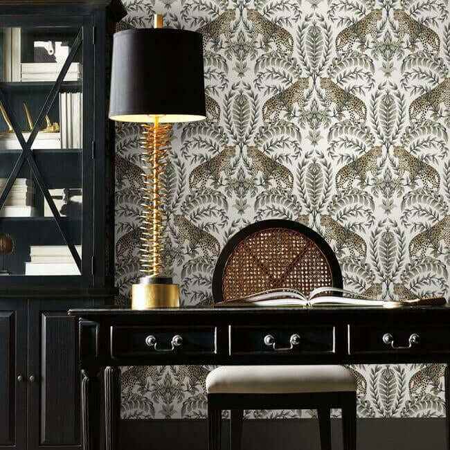 Jungle Leopard Wallpaper Whiteblack - York Wallcoverings - KT2202 - York Wallcoverings Wallpaper