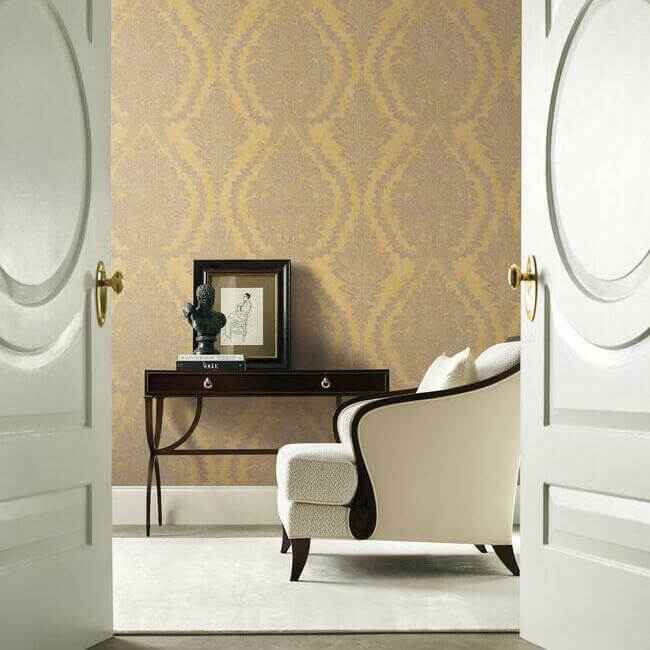 Charleston Damask Yellow Wallpaper - York Wallcoverings - HS7956 - York Wallcoverings Wallpaper