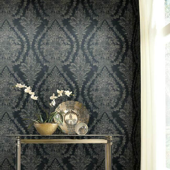 charleston-damask-navy-wallpaper-york-wallcoverings-kt2215 - York Wallpaper Wallpaper