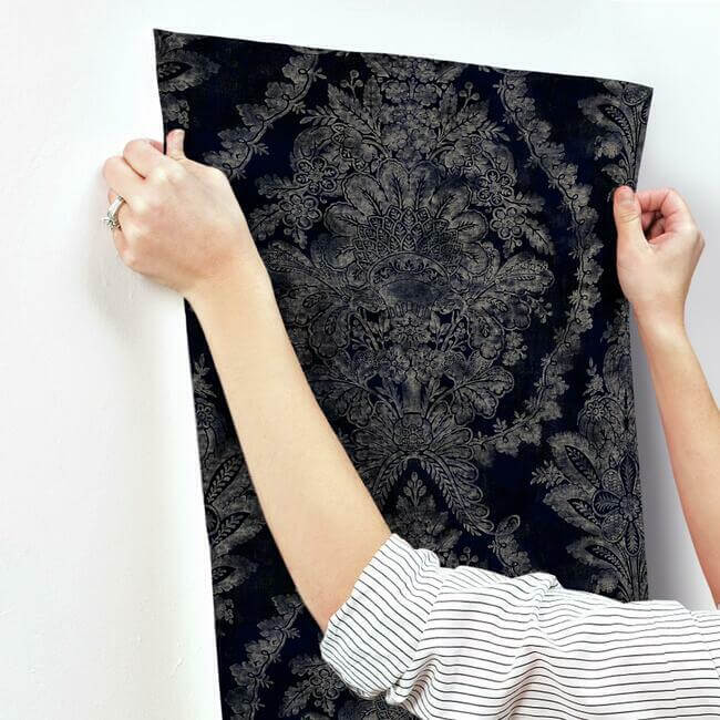 charleston-damask-navy-wallpaper-york-wallcoverings-kt2215 - York Wallpaper Wallpaper