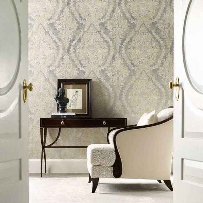 Charleston Damask Silver Wallpaper - York Wallcoverings - PM9309 - York Wallcoverings Wallpaper