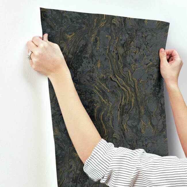 Polished Marble Black Wallpaper - York Wallcoverings - KT2224 - York Wallcoverings Wallpaper
