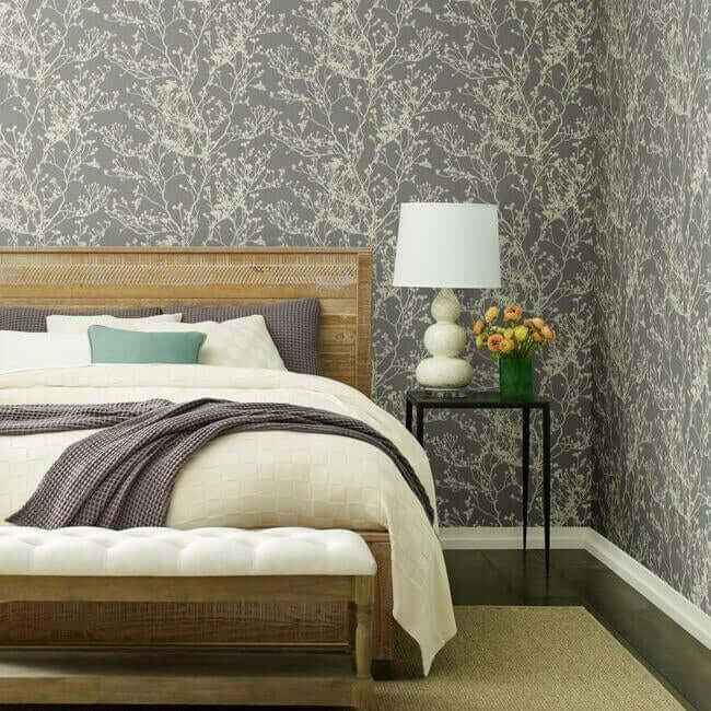 Budding Branch Silhouette Brown Wallpaper - York Wallcoverings - HC7518