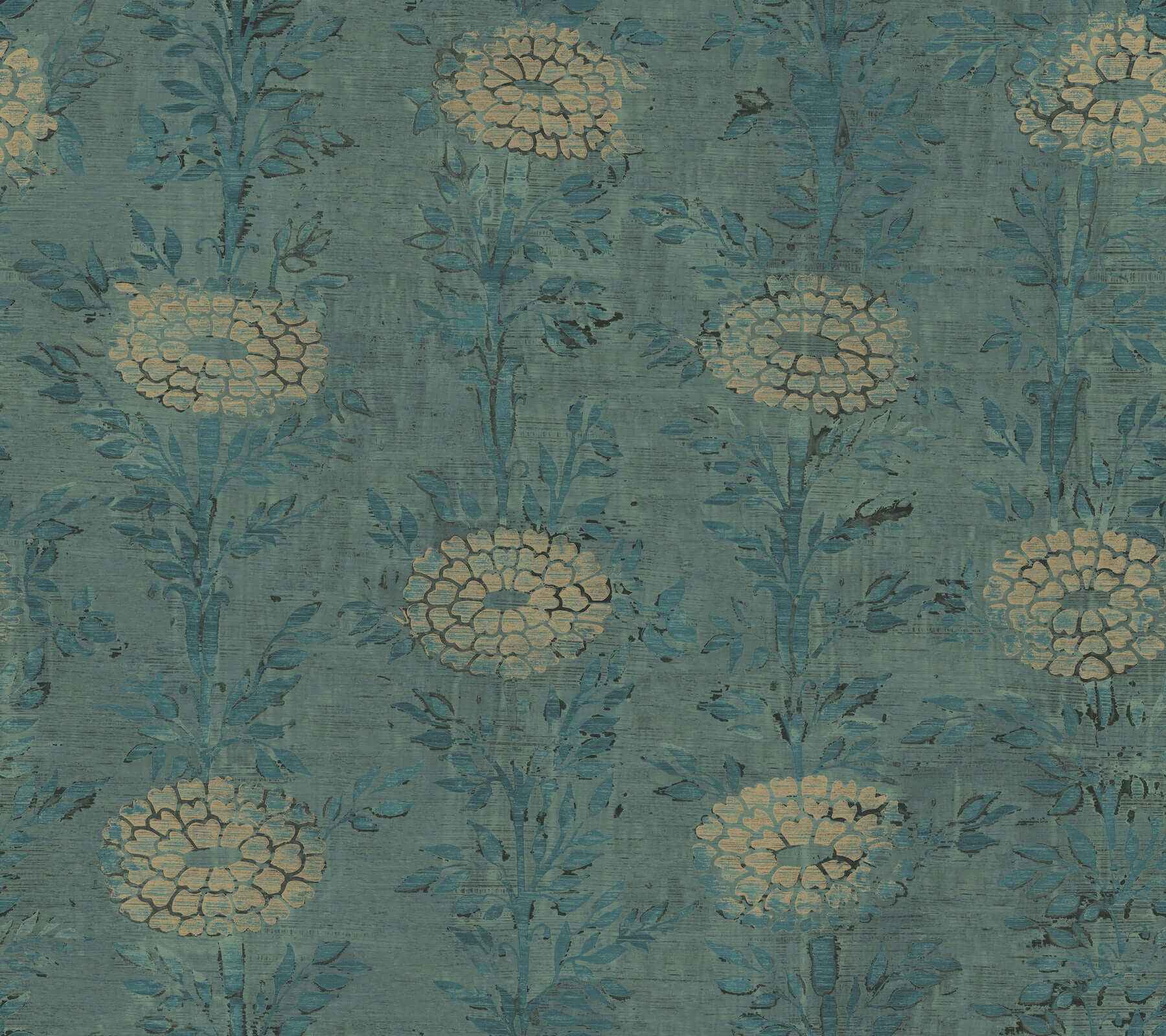 French Marigold Teal Green & Gold Wallpaper - York Wallcoverings - AF6519 - York Wallcoverings Wallpaper
