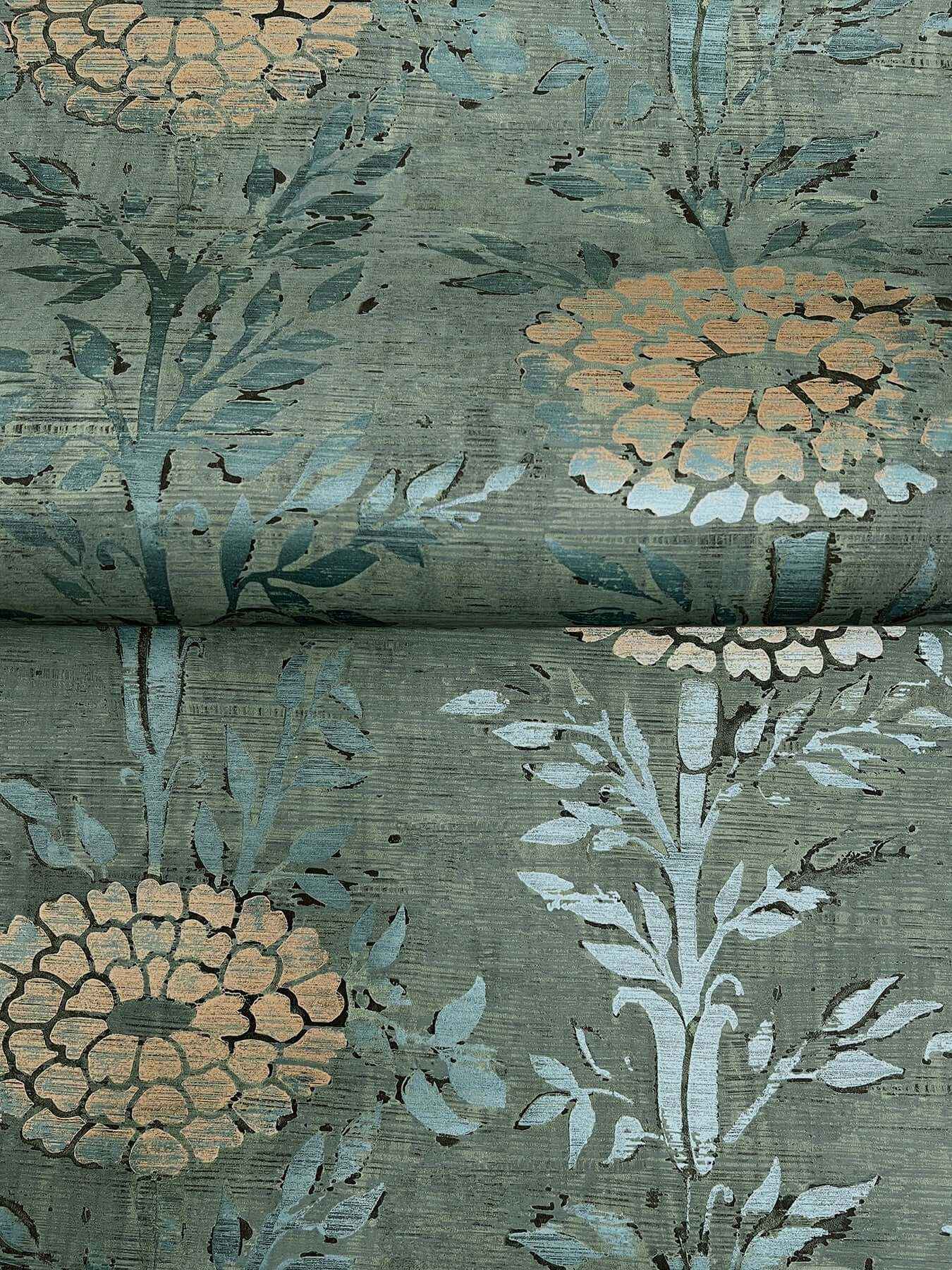 French Marigold Teal Green & Gold Wallpaper - York Wallcoverings - AF6519 - York Wallcoverings Wallpaper
