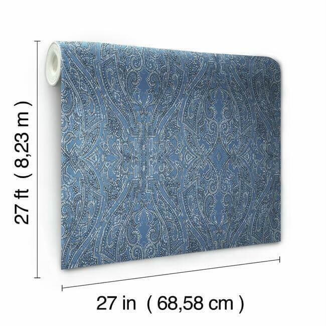 ascot-damask-blue-wallpaper-york-wallcoverings-ho2132 - York Wallcoverings Wallpaper