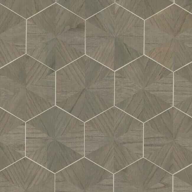 Hexagram Wood Veneer Brown Wallpaper - York Wallcoverings - HO2102
