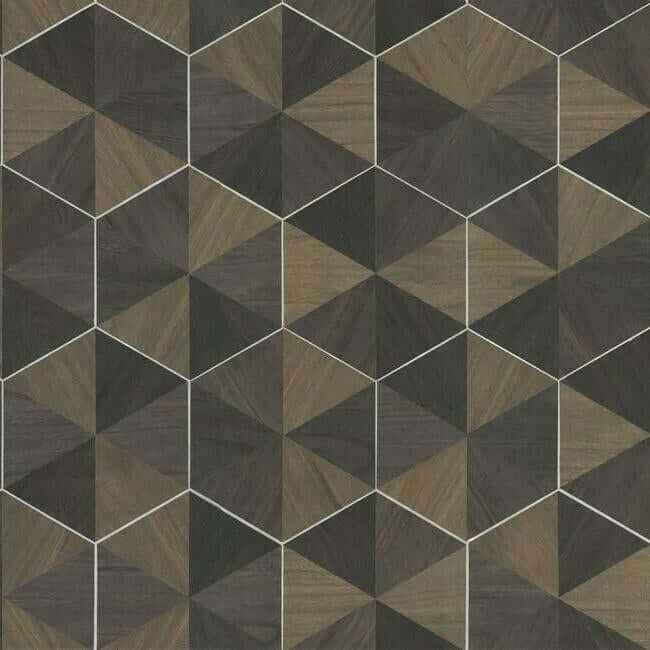Hexagram Wood Veneer Brown & Black Wallpaper - York Wallcoverings - HO2103