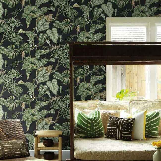 Jungle Cat Black Wallpaper - York Wallcoverings - HO2143 - York Wallcoverings Wallpaper