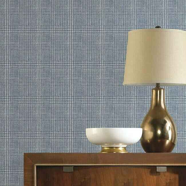 Shirting Plaid Blue Wallpaper - York Wallcoverings - HO2167 - York Wallcoverings Wallpaper
