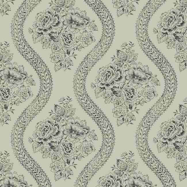 Coverlet Floral Black & Grey Wallpaper - York Wallcoverings - MH1599 - York Wallcoverings Wallpaper