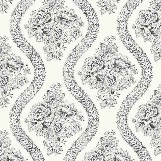 Coverlet Floral Black & Off White Wallpaper - York Wallcoverings - MH1597 - York Wallcoverings Wallpaper