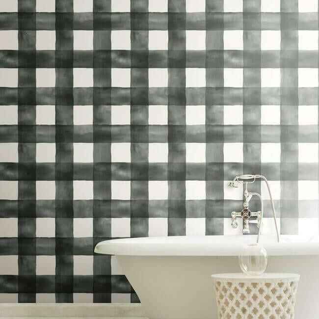 Watercolor Check Black & White Wallpaper - York Wallcoverings - MH1516 - York Wallcoverings Wallpaper