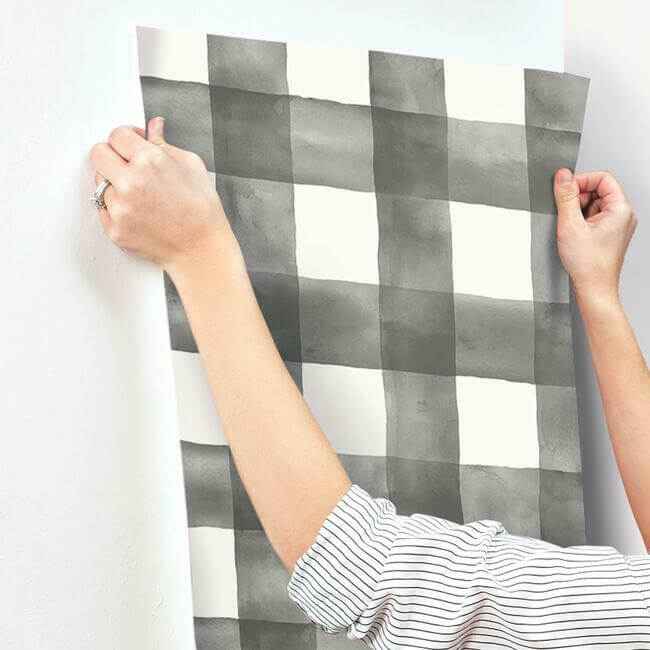 Watercolor Check Black & White Wallpaper - York Wallcoverings - MH1516 - York Wallcoverings Wallpaper