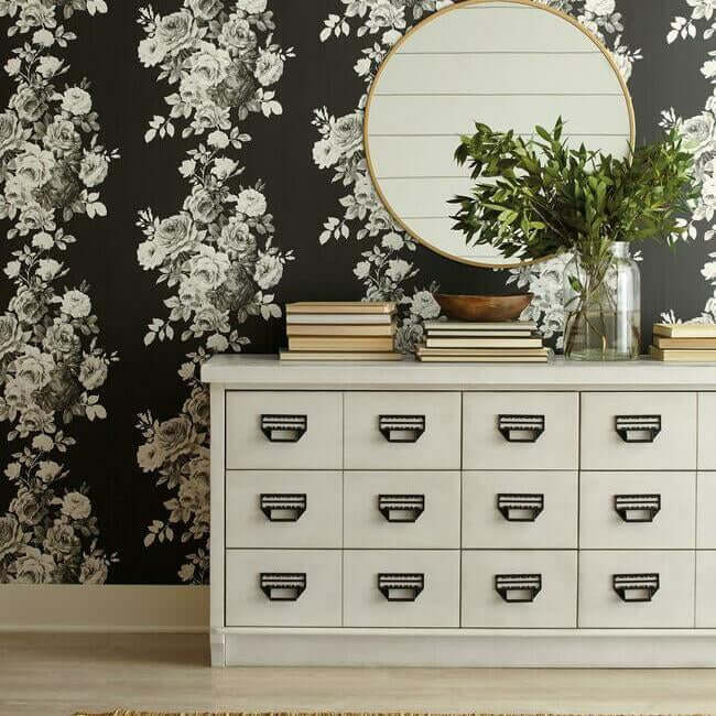 tea-rose-black-white-wallpaper-york-wallcoverings-me1533 - York Wallpaper Wallpaper