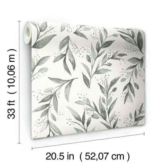 Olive Branch Charcoal Wallpaper - York Wallcoverings - ME1537 - York Wallcoverings Wallpaper
