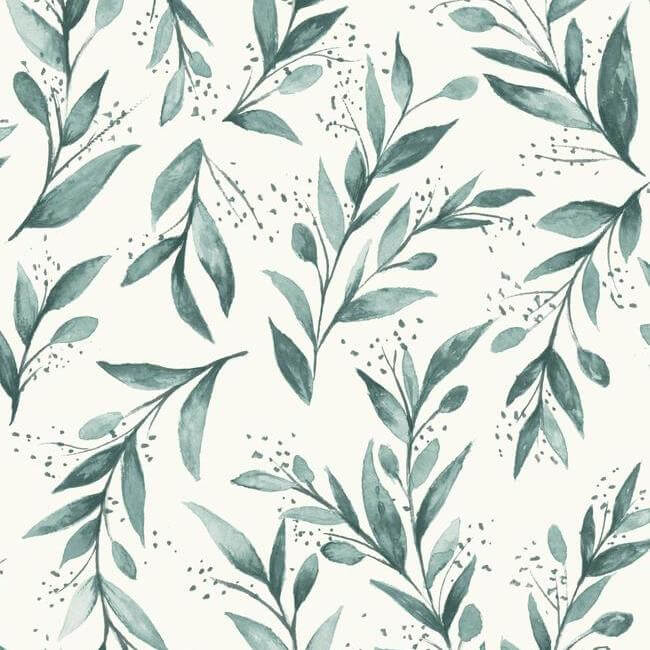 weekends-olive-branch-teal-wallpaper-york-wallcoverings-me1536 - York Wallpaper Wallpaper