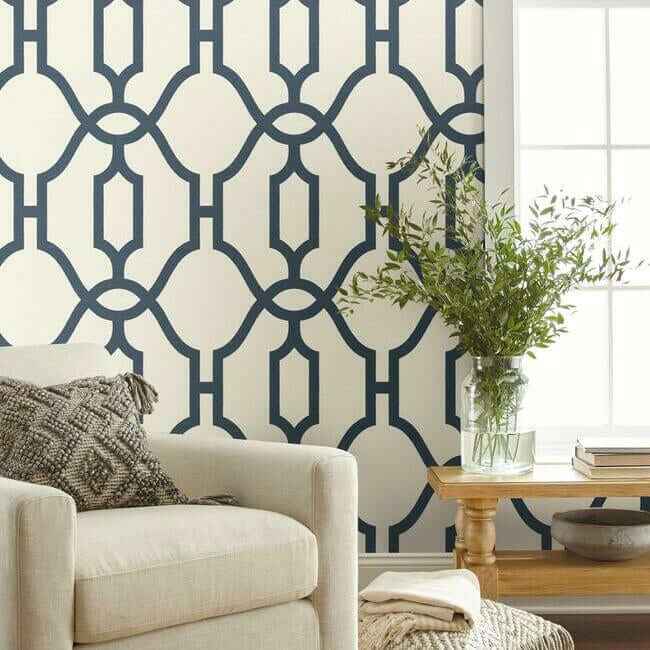 Woven Trellis Federal Blue Wallpaper - York Wallcoverings - ME1552 - York Wallcoverings Wallpaper
