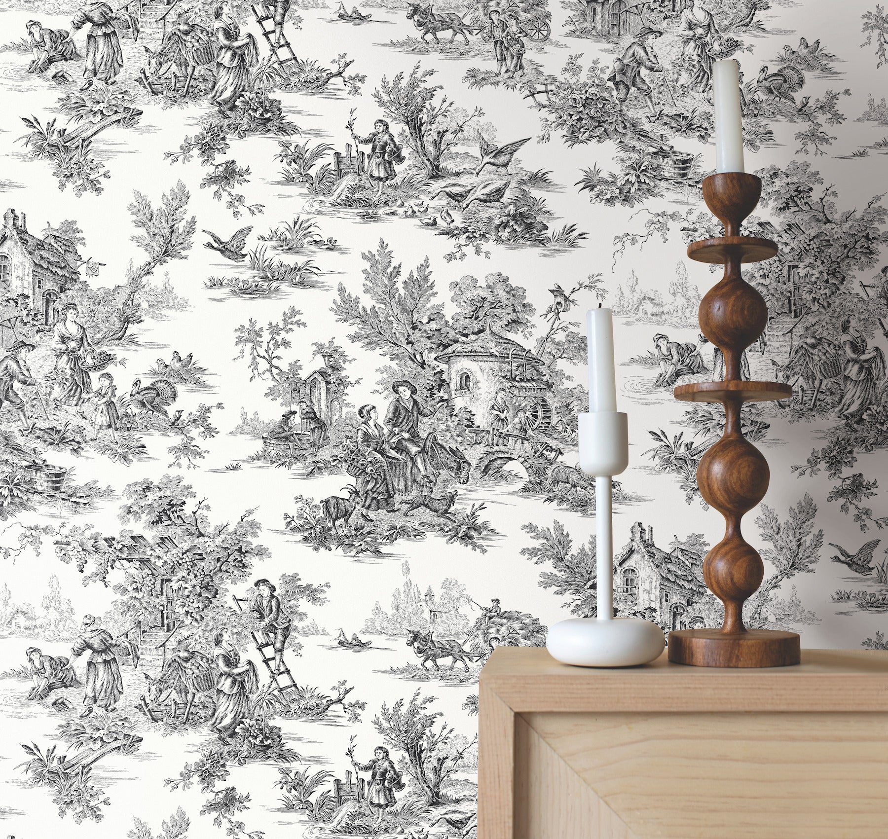 campagne-toile-black-white-wallpaper-york-wallcoverings-at4228 - York Wallcoverings Wallpaper