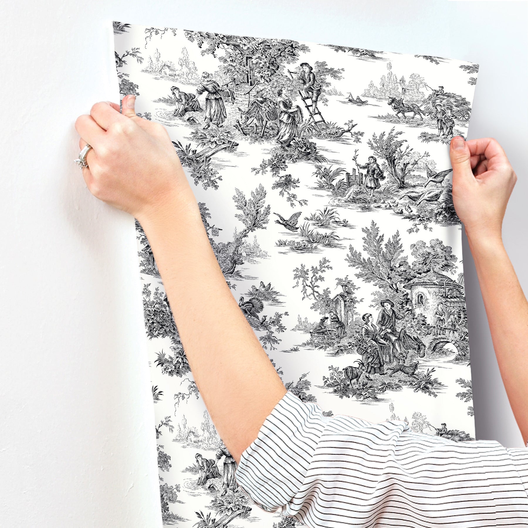 campagne-toile-black-white-wallpaper-york-wallcoverings-at4228 - York Wallcoverings Wallpaper