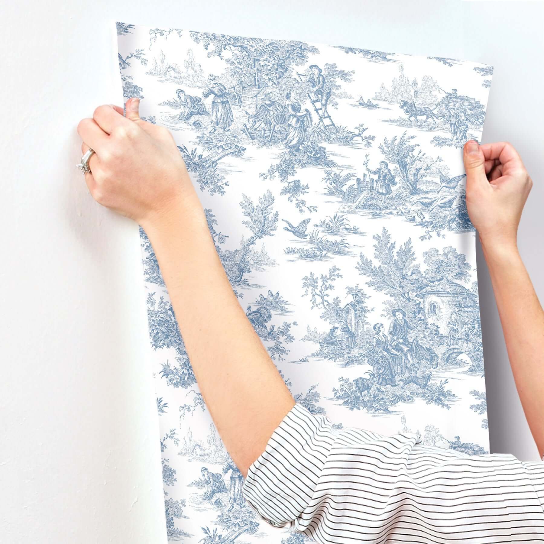 campagne-toile-blue-white-wallpaper-york-wallcoverings-at4229 - York Wallcoverings Wallpaper