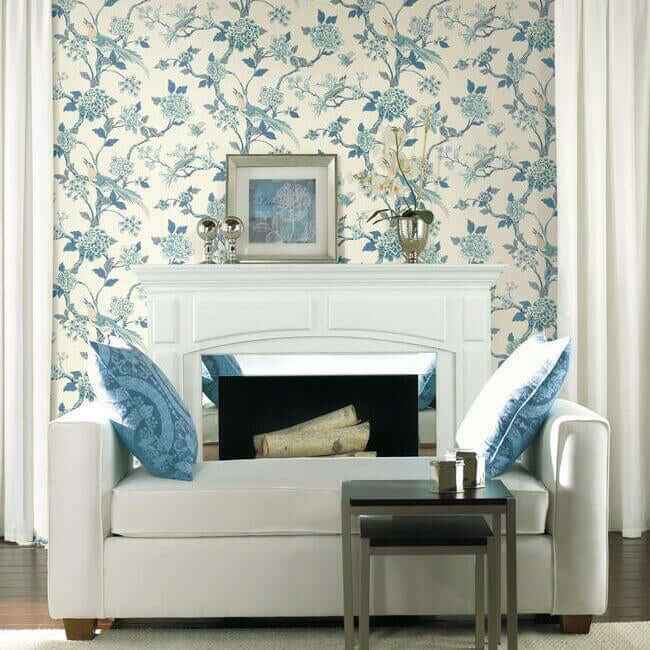 Fanciful Blue & White Wallpaper - York Wallcoverings - AF1900