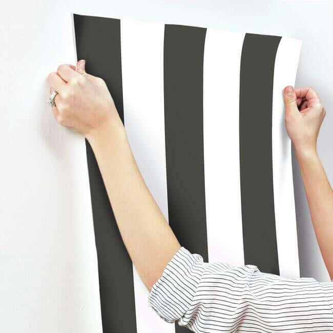 3-stripe-wallpaper-blackwhite-york-wallcoverings-st5691 - York Wallcoverings Wallpaper