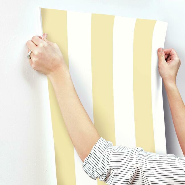 3-stripe-wallpaper-yellow-with-white-york-wallcoverings-sa9178 - York Wallcoverings Wallpaper