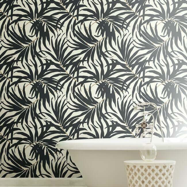 bali-leaves-off-white-dark-grey-wallpaper-york-wallcoverings-at7056 - York Wallpaper Wallpaper