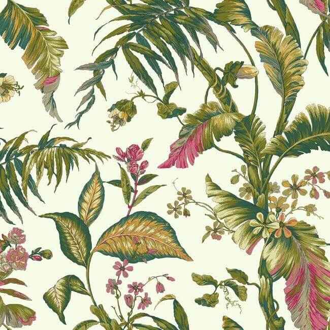 Fiji Garden White & Teal Wallpaper - York Wallcoverings - AT7092 - York Wallcoverings Wallpaper
