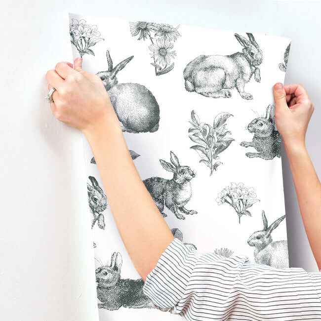 Bunny Toile Black & White Wallpaper - York Wallcoverings - AT4263 - York Wallcoverings Wallpaper