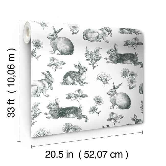 Bunny Toile Black & White Wallpaper - York Wallcoverings - AT4263 - York Wallcoverings Wallpaper
