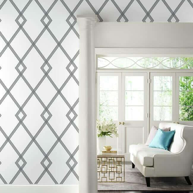 ribbon-stripe-trellis-white-black-wallpaper-york-wallcoverings-cy1509 - York Wallpaper Wallpaper