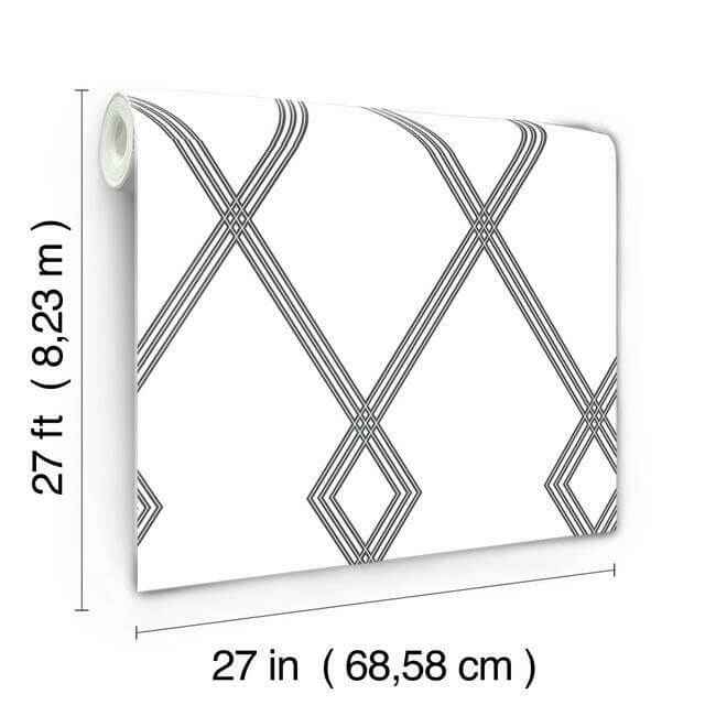Ribbon Stripe Trellis White & Black Wallpaper - York Wallcoverings - CY1509 - York Wallcoverings Wallpaper
