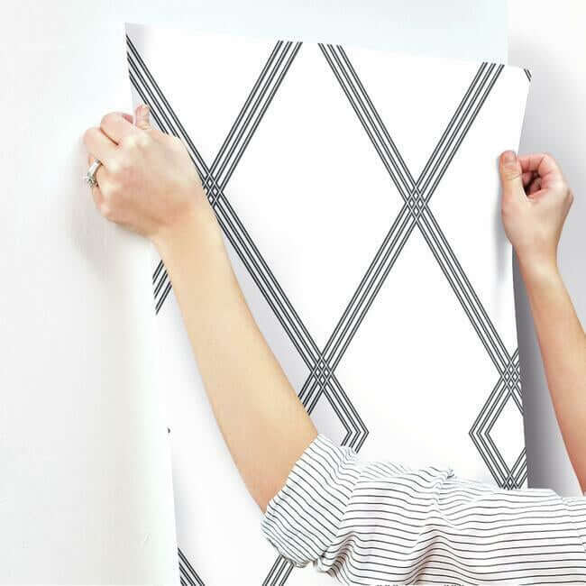 ribbon-stripe-trellis-white-black-wallpaper-york-wallcoverings-cy1509 - York Wallpaper Wallpaper