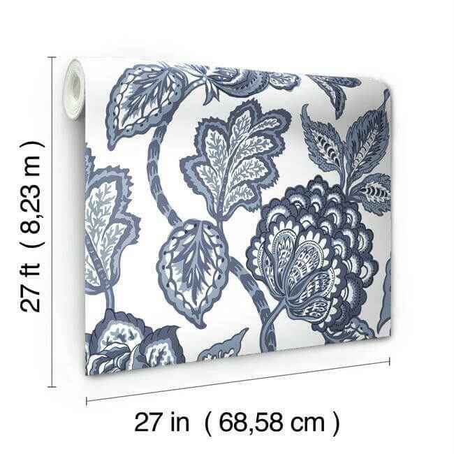 White & Blue Midsummer Jacobean Wallpaper - York Wallcoverings - CY1535 - York Wallcoverings Wallpaper